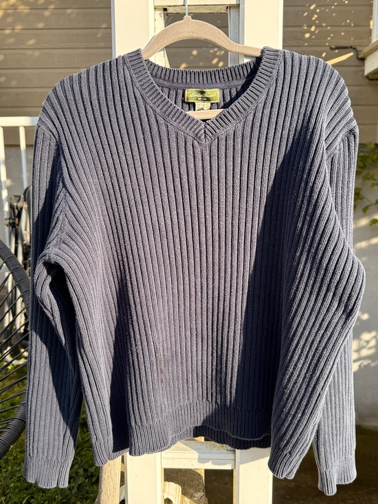 Eddie Bauer Other - Vintage Eddie Bauer Ribbed V-Neck Sweater in Navy - Heavy Cotton - Fall